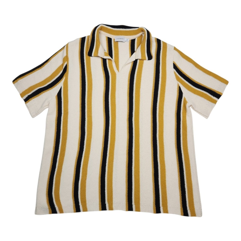 Topman Revere Crochet Knit Stripe Polo Black Yellow Sz XXL F100774